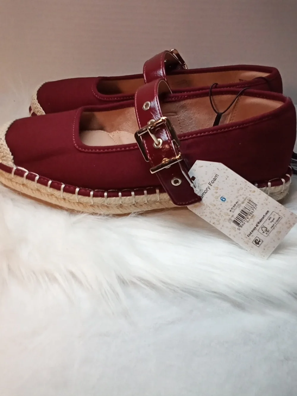 Time and Tru Women's Wine Mary Jane Espadrille Flats